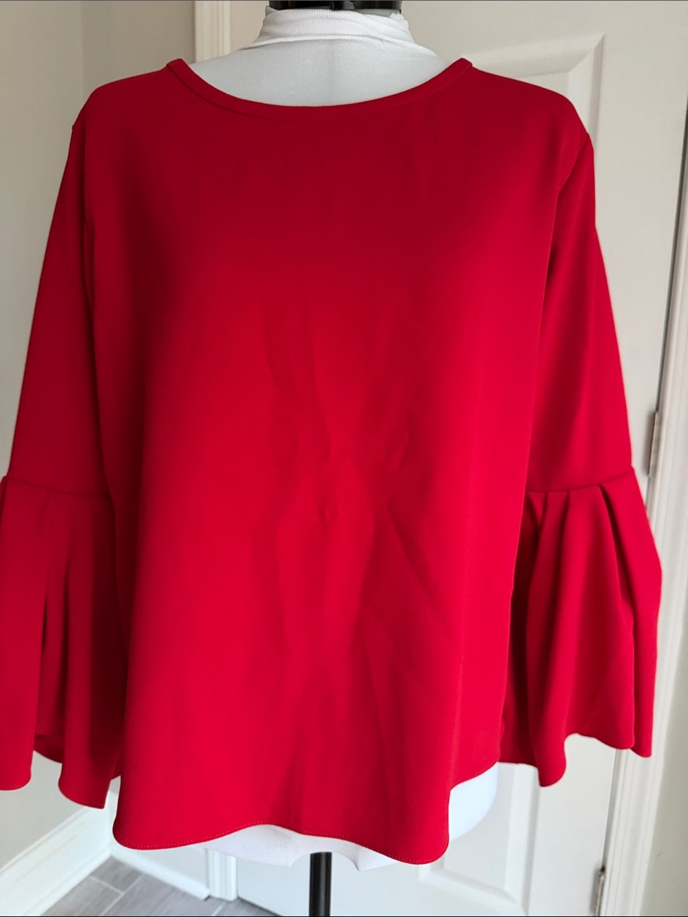 Zara Women’s Red Bell Sleeve Top - Classic Funnel Neck M